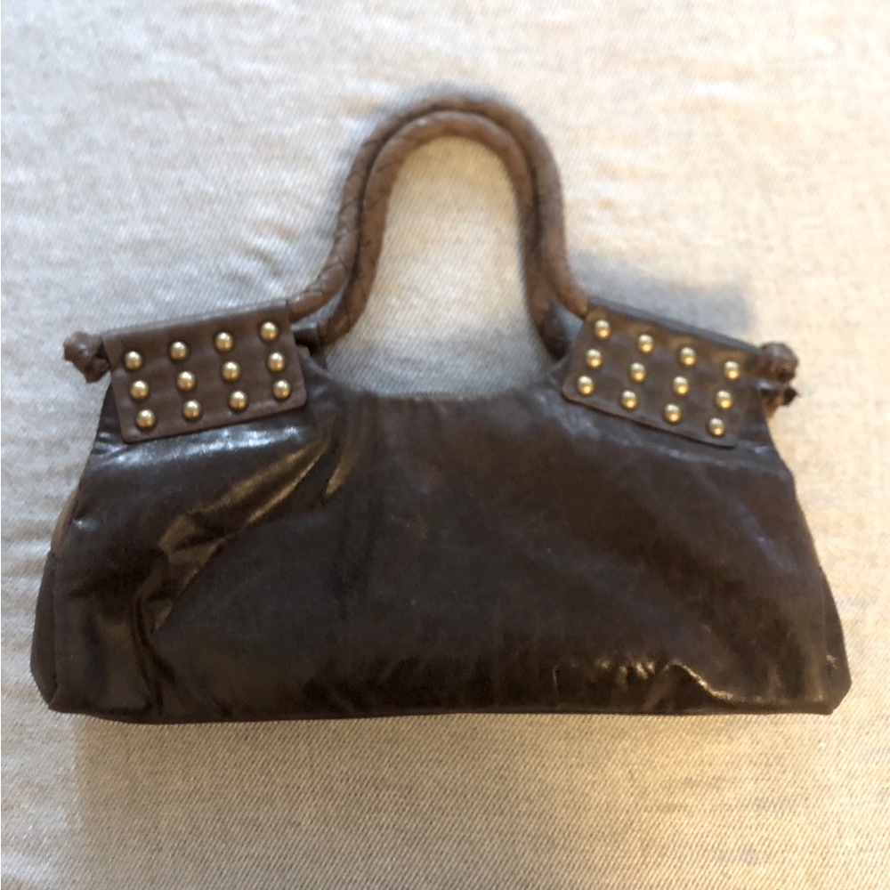 Matt & Nat Dark Brown Studded Leather Shoulder Bag